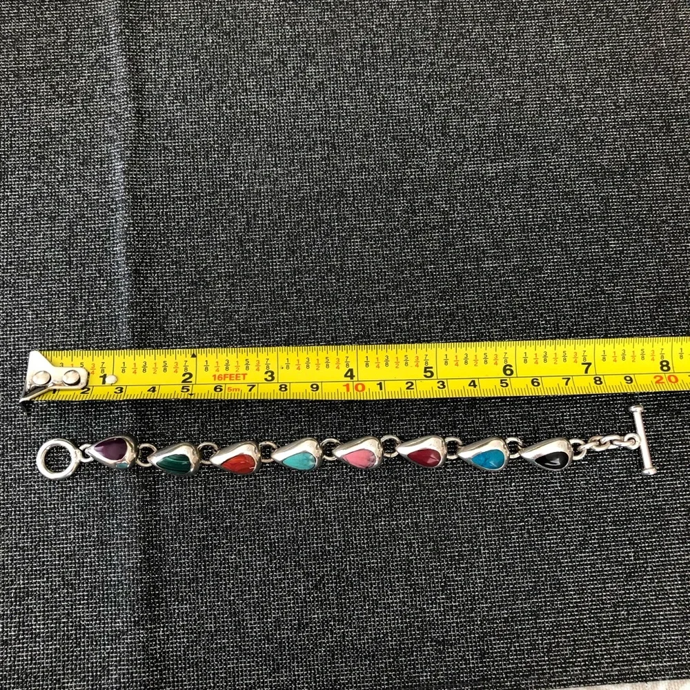 Semi-Precious Stone & Taxco 925 Silver Bracelet 34 grams